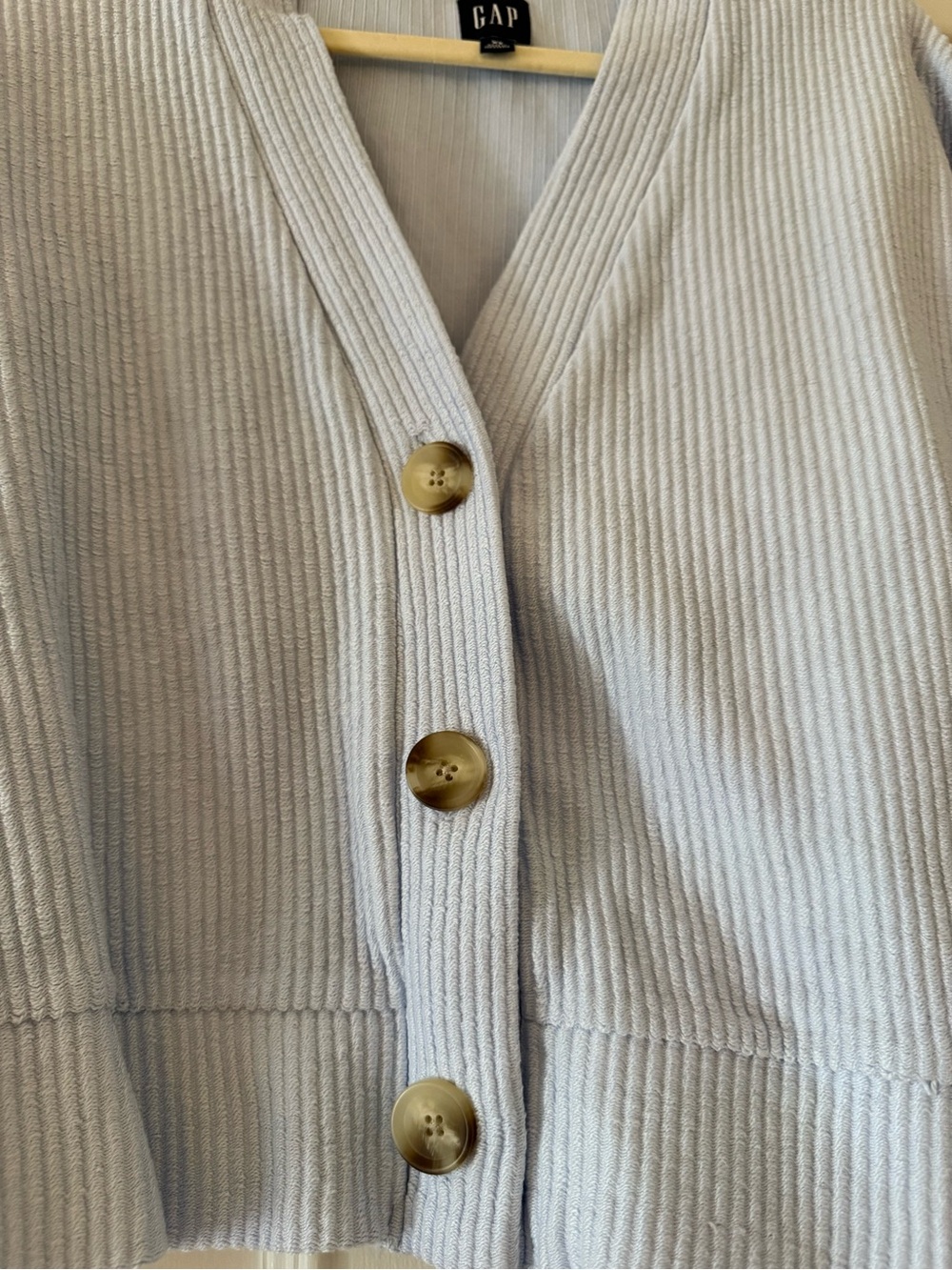 GAP Light Blue Cropped Ribbed Button-Up Cardigan - Picture 2 of 3